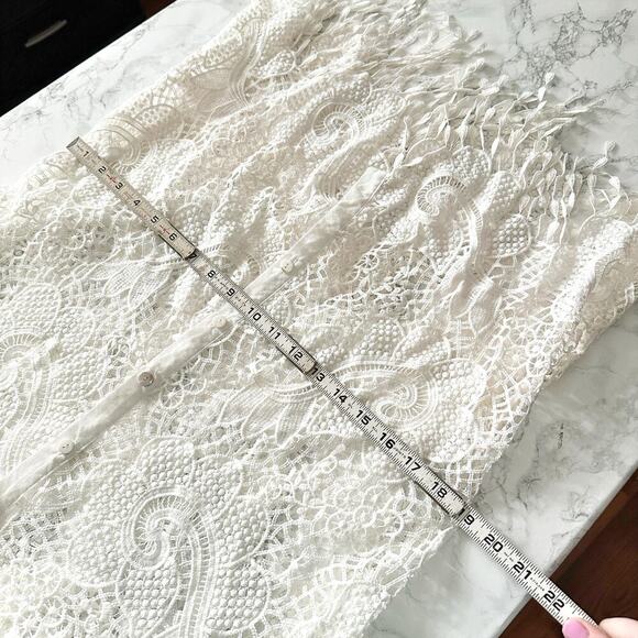 Simply Couture White Eyelet Lace Fringe Button Down Long SleeveTop Women's XL - Picture 11 of 12